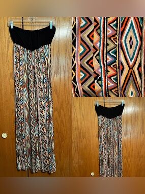 Love Tree Black Bandeau Maxi Skirt with Multicolor Aztec Print